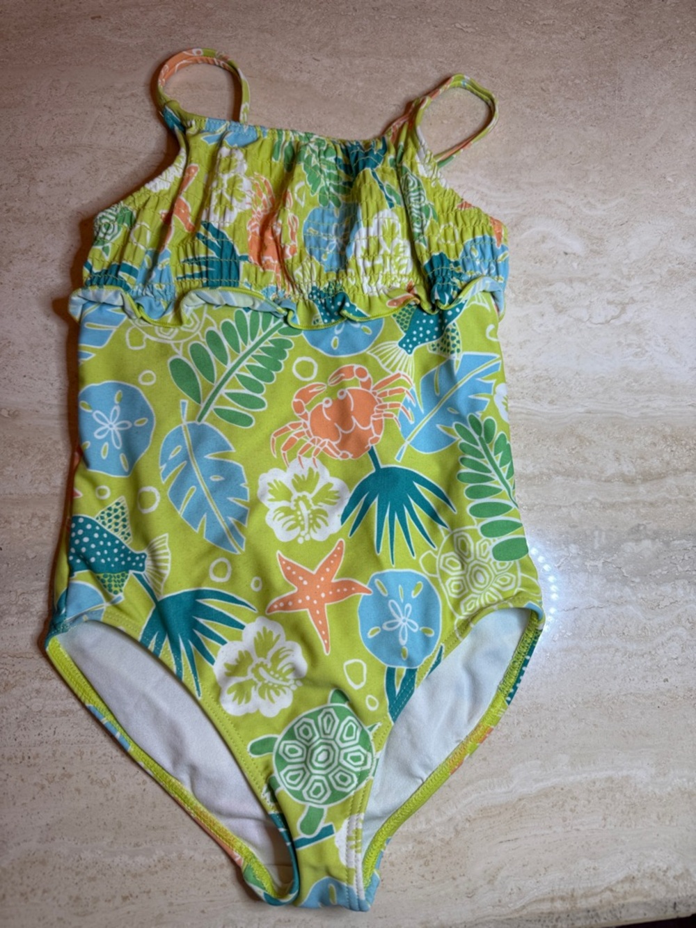 Hartstrings Lime Tropical Print Ruffle One-Piece Swimsuit